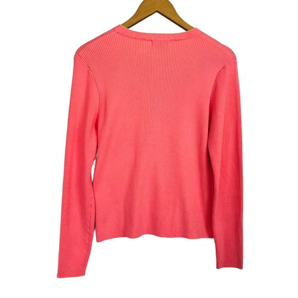 Vintage 90s Mix It Stretch Sweater in Pink, Size XL with V-Neck Maximalism Neon - Picture 4 of 7